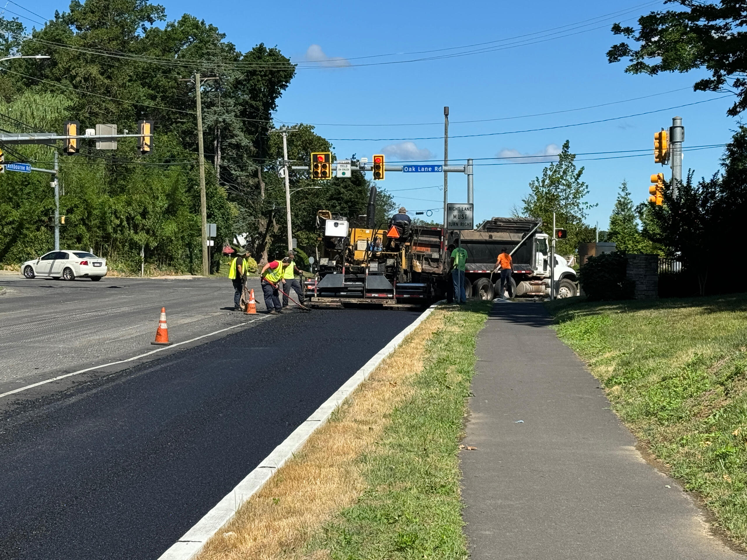 Paving asphalt on an highway